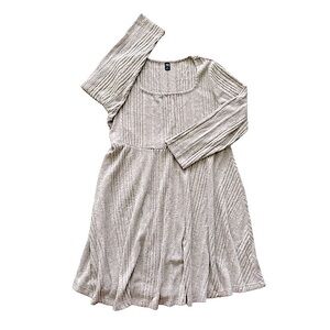 SHEIN Beige Ribbed Knit Long-Sleeved A-Line Dress